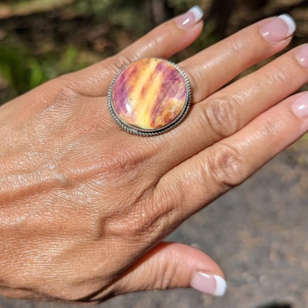 Navajo Statement Ring Spiny Oyster Sterling‎ Silver Beautiful Signed***